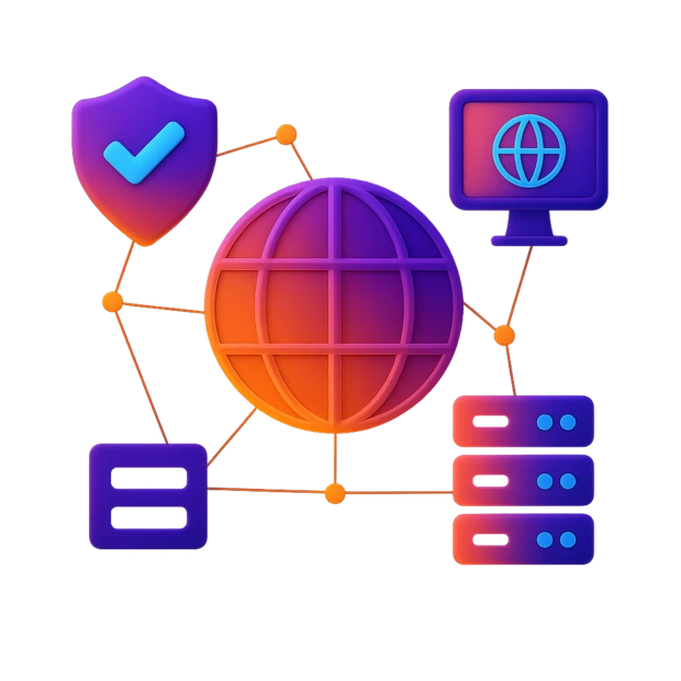 Symbolische Darstellung vernetzter IT-Systeme für Datenschutz-, Informationssicherheits- und Hinweisgeberschutz-Managementsysteme
