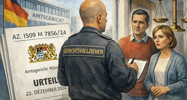 Illustration zum Urteil des AG München zur Befragung von Nachbarn durch Gerichtsvollzieher im Rahmen der Zwangsvollstreckung.