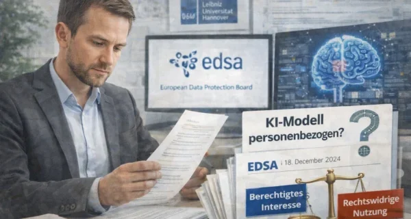 Symbolbild zur EDSA-Stellungnahme 28/2024 über datenschutzrechtliche Fragen bei KI-Modellen und personenbezogenen Daten.