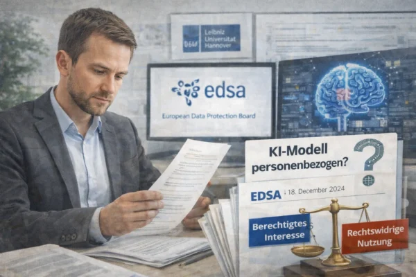 Symbolbild zur EDSA-Stellungnahme 28/2024 über datenschutzrechtliche Fragen bei KI-Modellen und personenbezogenen Daten.