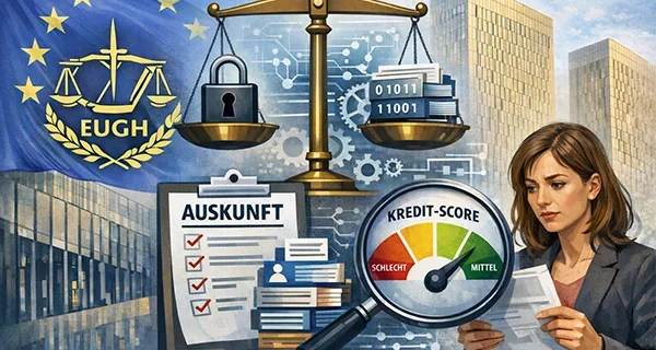 Illustration zum EuGH-Urteil über automatisierte Bonitätsprüfung und das Auskunftsrecht von Verbrauchern bei Kredit-Scorings.