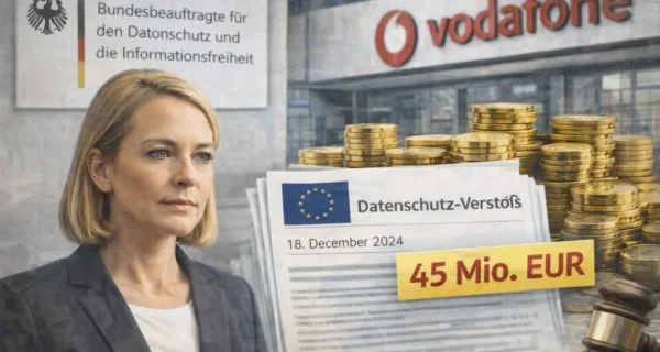 Symbolbild zum von der Bundesdatenschutzbeauftragten verhängten DSGVO-Bußgeld in Höhe von 45 Millionen Euro gegen Vodafone.