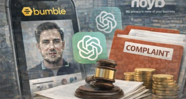 Symbolbild zur Datenschutzbeschwerde von noyb gegen die Dating-App Bumble wegen KI-gestützter Datenverarbeitung mit ChatGPT.