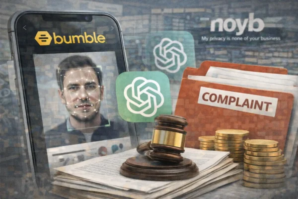 Symbolbild zur Datenschutzbeschwerde von noyb gegen die Dating-App Bumble wegen KI-gestützter Datenverarbeitung mit ChatGPT.