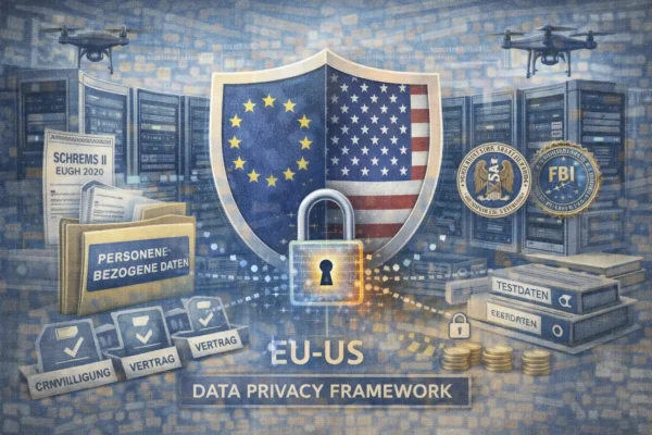 Symbolbild zu Schrems II, dem EU-US Data Privacy Framework und dem Zugriff US-amerikanischer Behörden auf personenbezogene Daten.