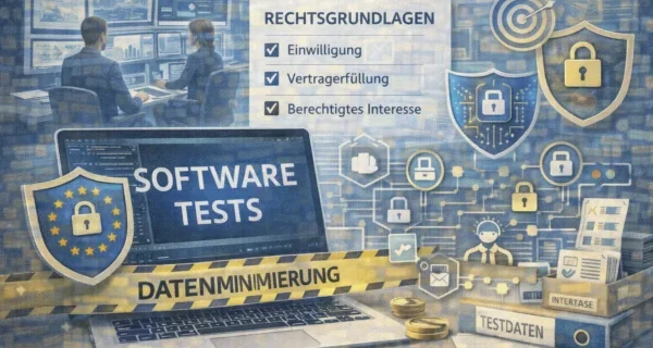 Symbolbild zu DSGVO-konformen Softwaretests mit personenbezogenen Daten und Datenschutzmaßnahmen.