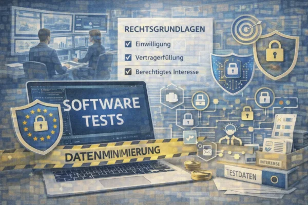Symbolbild zu DSGVO-konformen Softwaretests mit personenbezogenen Daten und Datenschutzmaßnahmen.