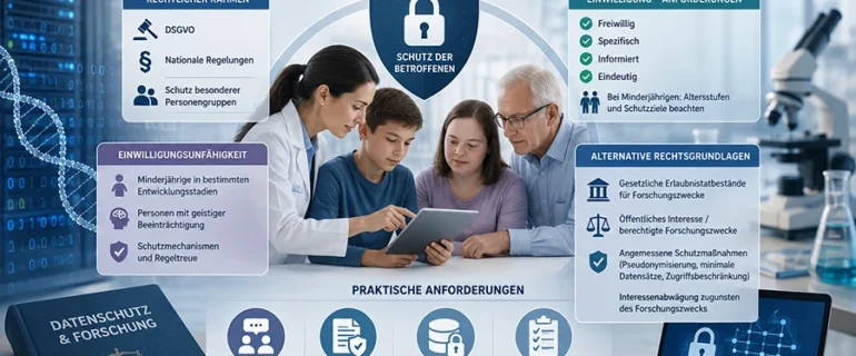 Symbolbild zur Verarbeitung personenbezogener Daten in der Forschung bei fehlender oder eingeschränkter Einwilligungsfähigkeit.