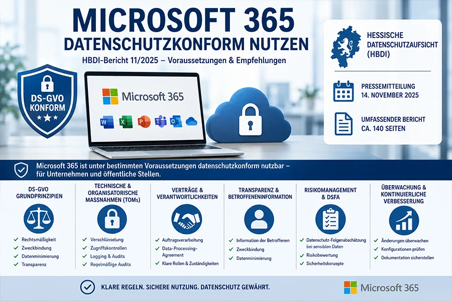 Symbolbild zur Einschätzung der Hessischen Datenschutzaufsicht zur datenschutzkonformen Nutzung von Microsoft 365.