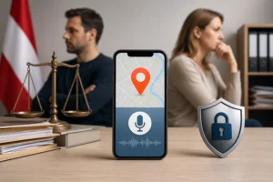 Symbolbild zu einer Datenschutzbeschwerde wegen Standortabfragen und möglicher Audioaufzeichnung über eine App auf dem Handy eines Kindes.