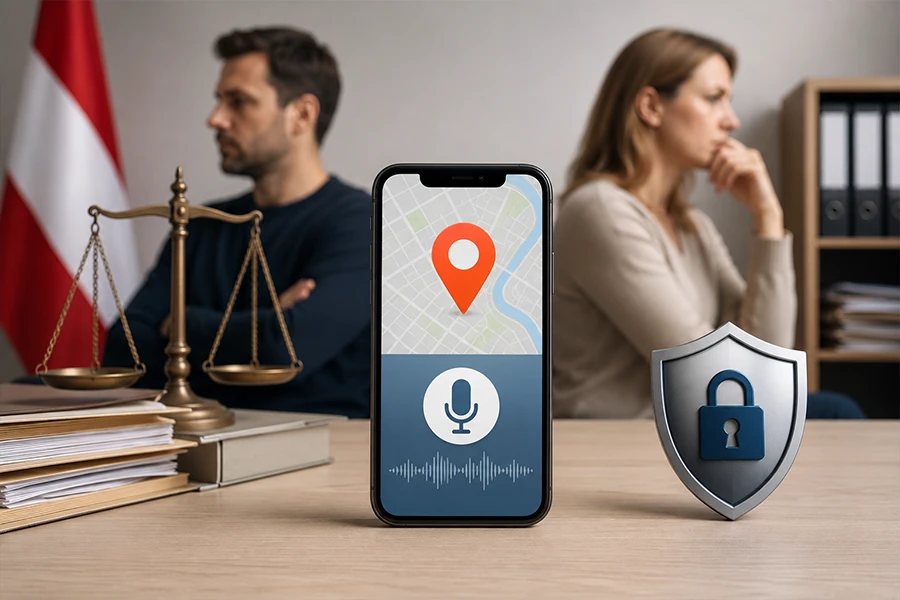 Symbolbild zu einer Datenschutzbeschwerde wegen Standortabfragen und möglicher Audioaufzeichnung über eine App auf dem Handy eines Kindes.